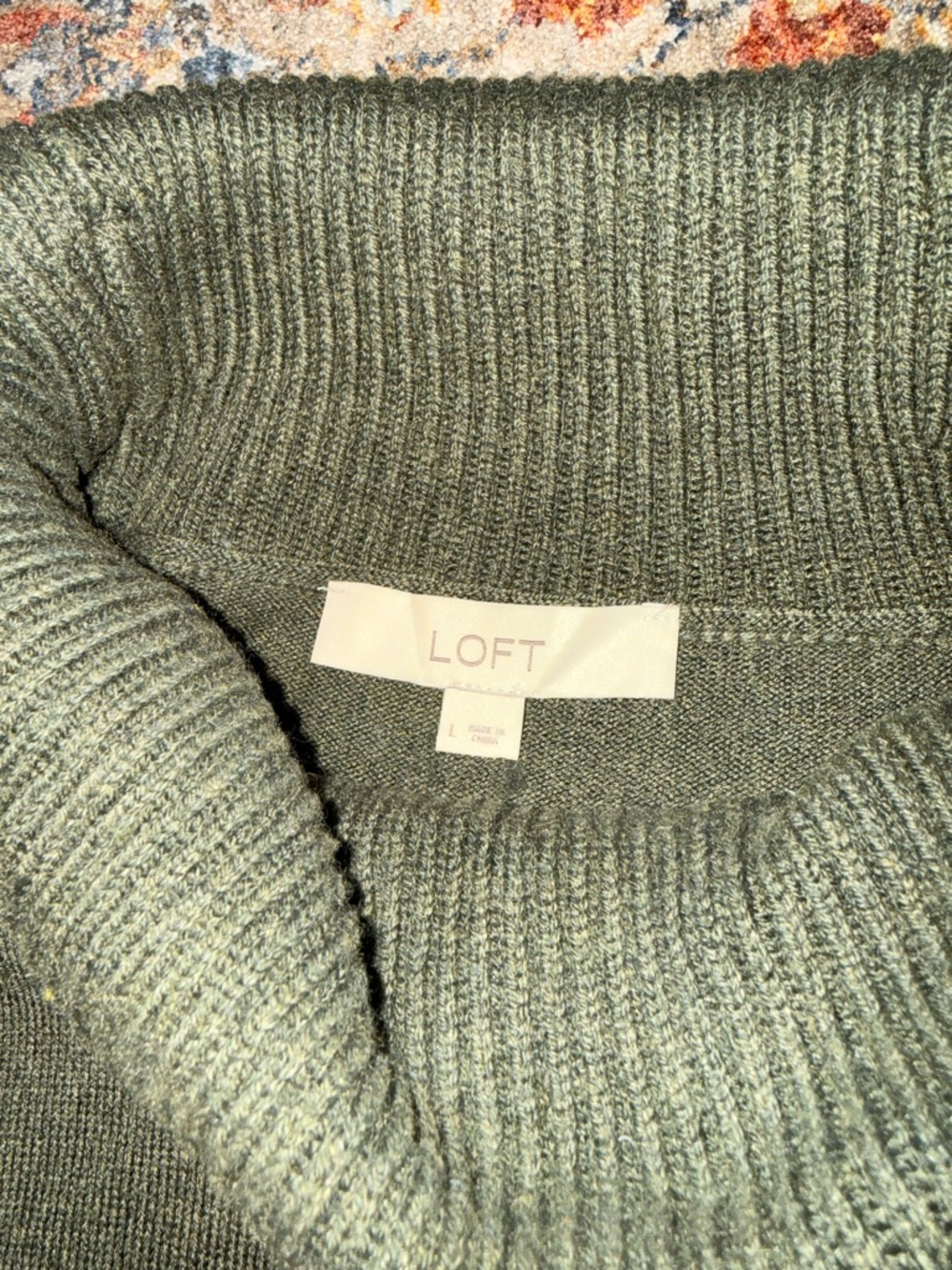 LOFT Olive Ribbed Turtleneck Sweater - Picture 2 of 2